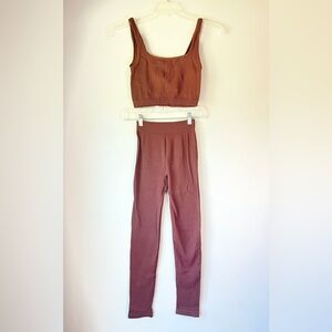 Zara Brown Leggings and Crop Top Athleisure Set